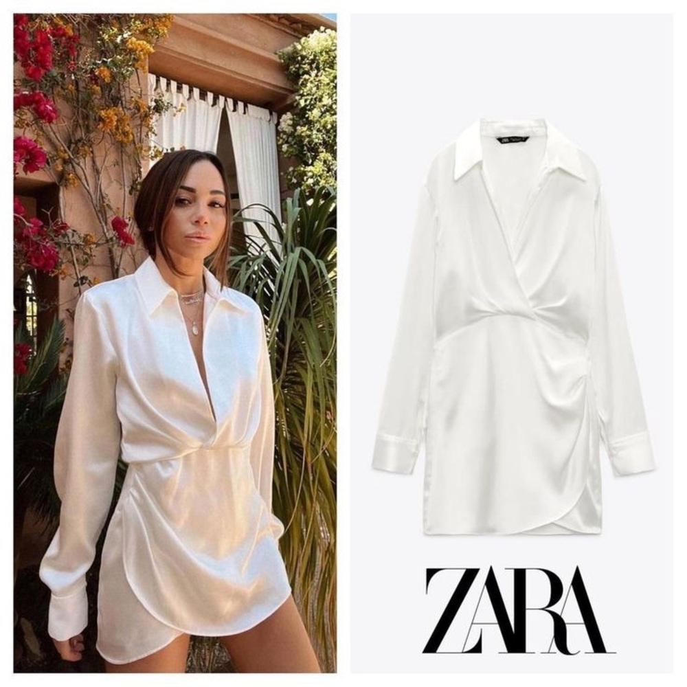 Zara White Satin Mini Dress